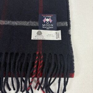 Abraham Moon J. Crew 100% Pure Merino Wool Navy Plaid Scarf Soft British Isles